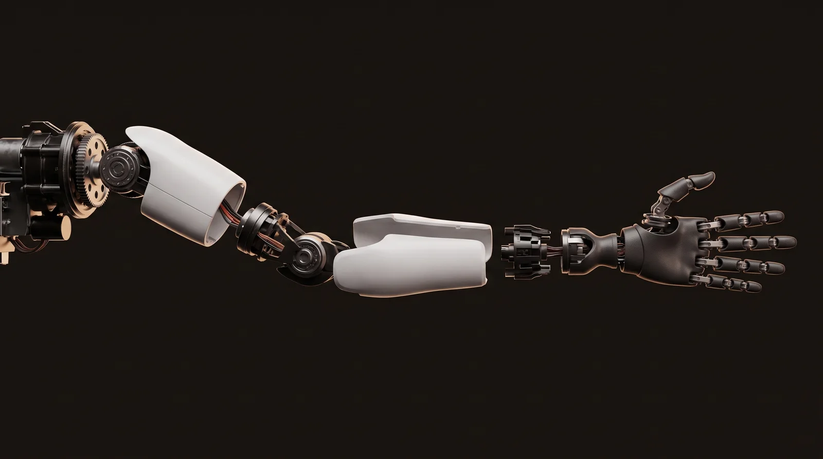 Рука AgiBot A3 в разобранном виде: приводы плеча и локтя, кисть с отдельными фалангами